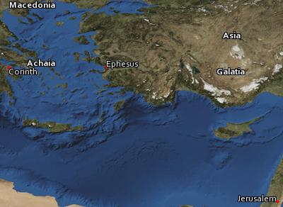 Satellite image of the places in 1 Corinthians
