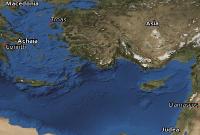 Satellite image of the places in 2 Corinthians
