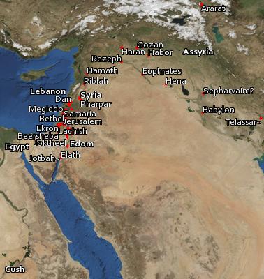 Satellite image of the places in II Kings