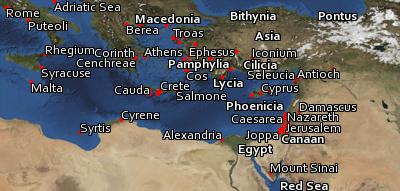Satellite image of the places in Acts
