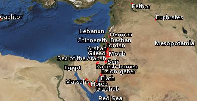 Satellite image of the places in Deuteronomy