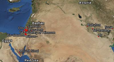 Satellite image of the places in Nehemiah