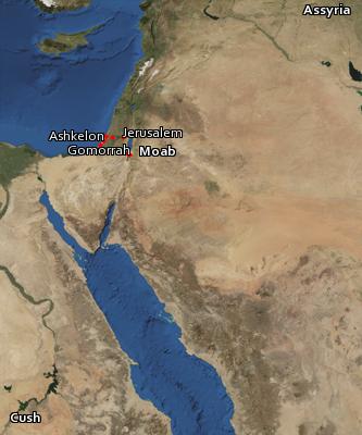 Satellite image of the places in Zephaniah