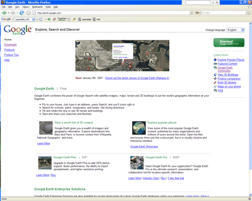 Google Earth homepage.